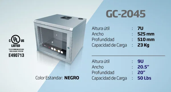 Gabinete Rack de Pared Compacto 7U 19" Quest GC-2045